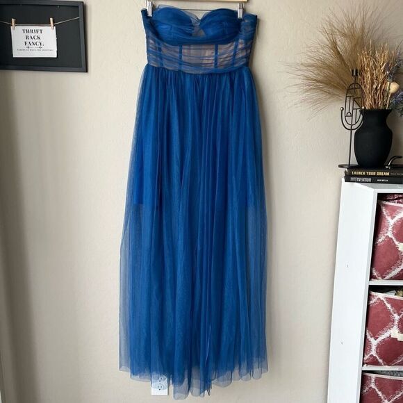 Sau Lee Dress Bella Tulle Strapless Maxi Gown Blue Size 8‎ - Picture 1 of 16